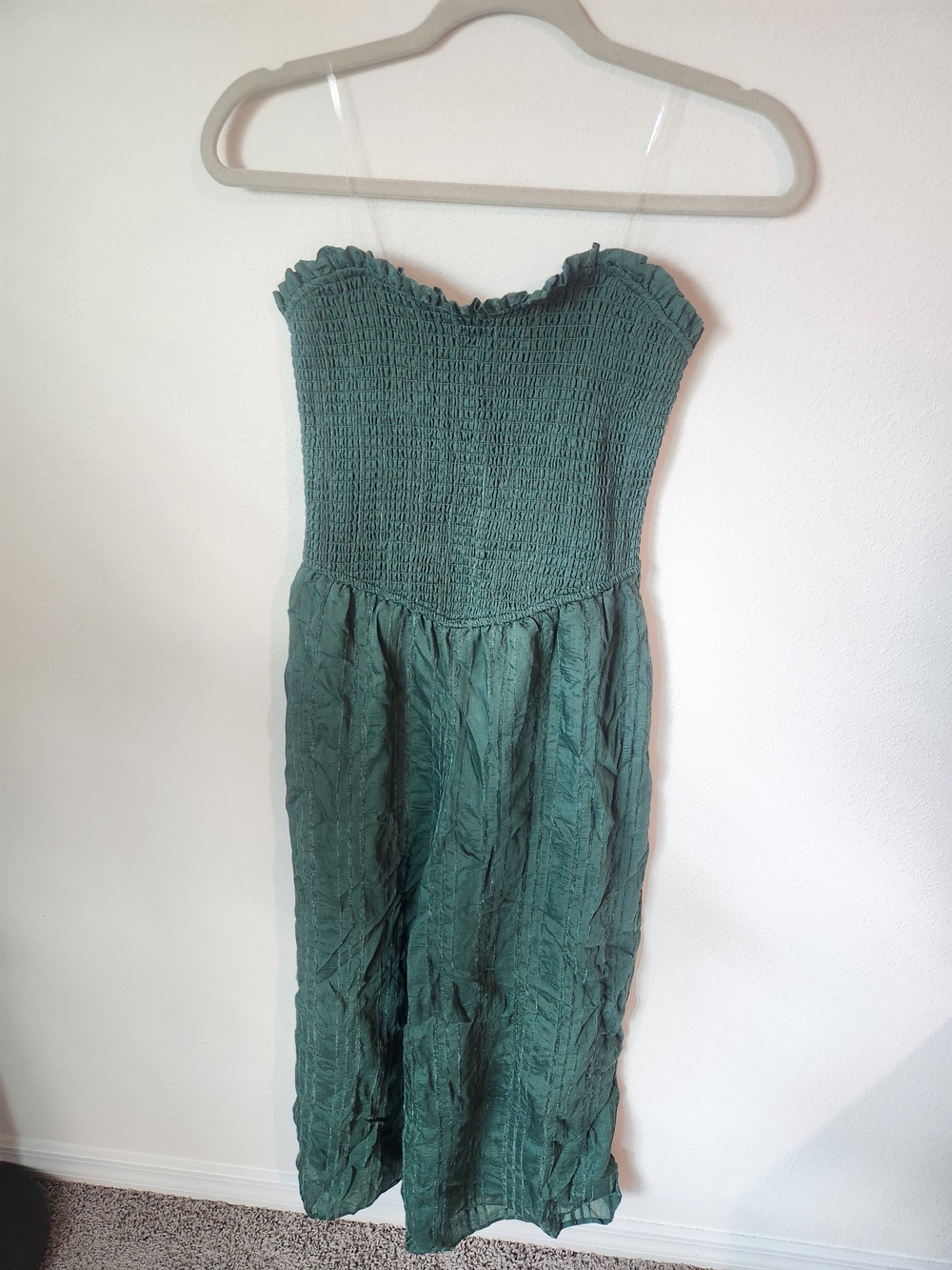 bailey blue Strapless Smocked Pant Suit in Deep Teal Green